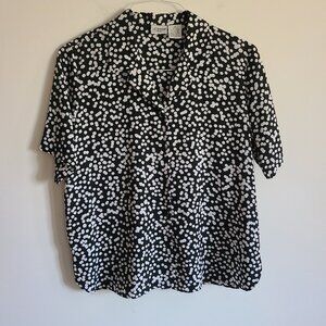Womens Blouse Short Sleeve Black White Polka Dot 16W